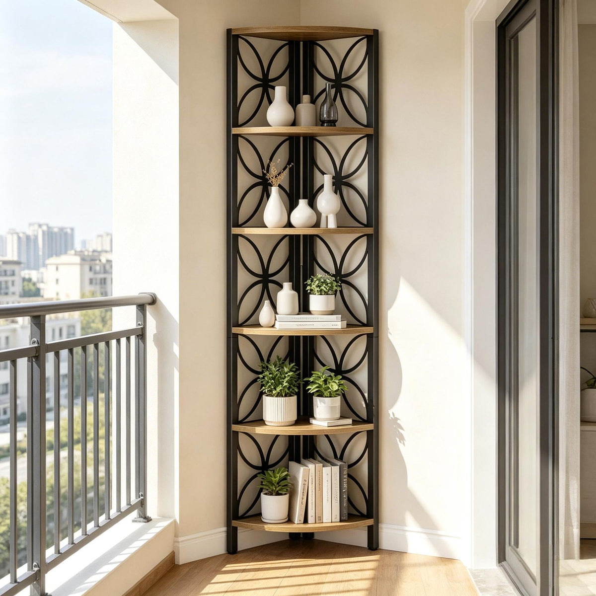 Six-Tier Corner Bookshelf for Display and Organization