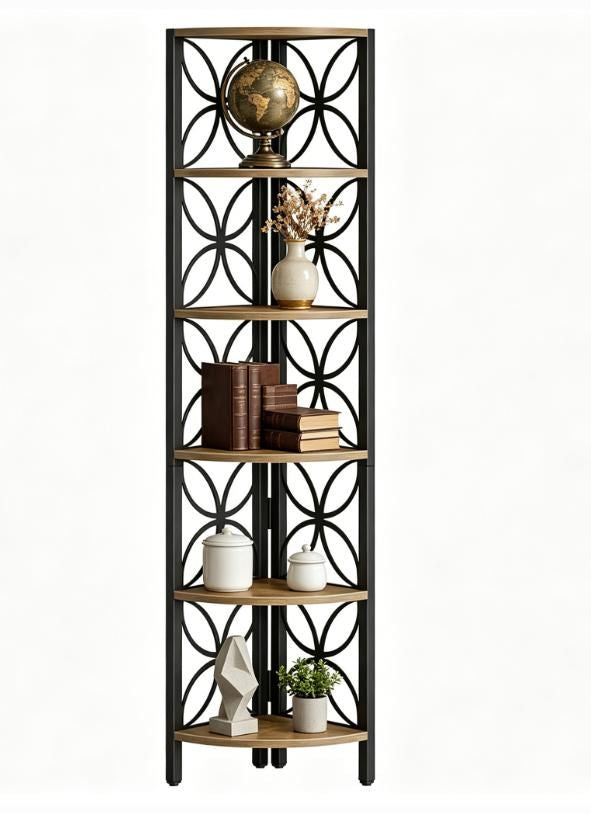 Six-Tier Corner Bookshelf for Display and Organization