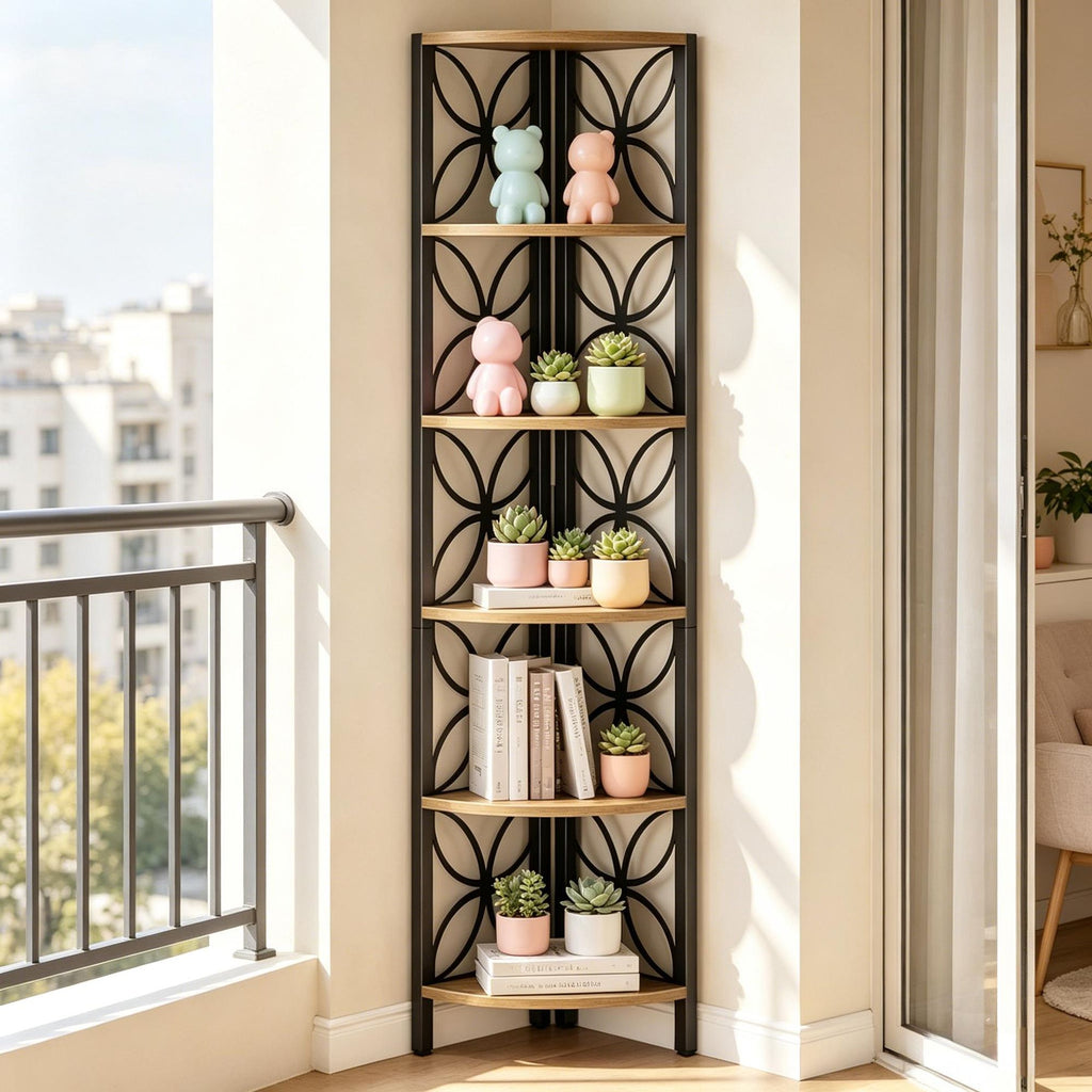 Six-Tier Corner Bookshelf for Display and Organization
