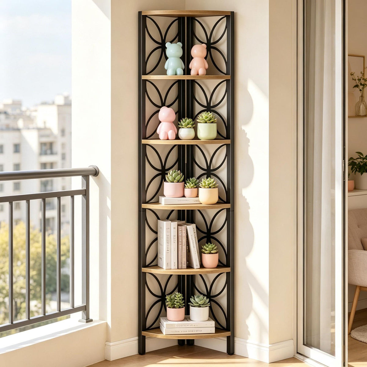 Six-Tier Corner Bookshelf for Display and Organization