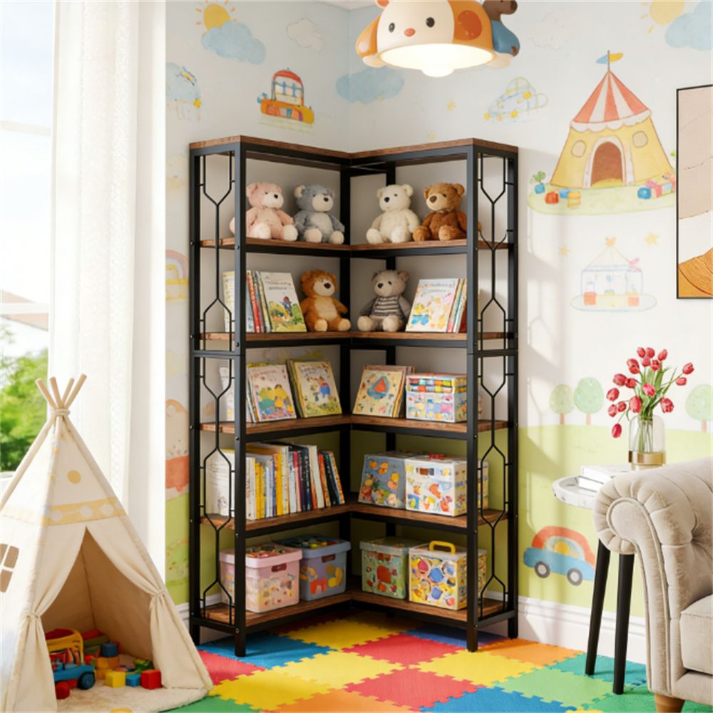 Seven-Tier Hexagonal Corner Bookshelf