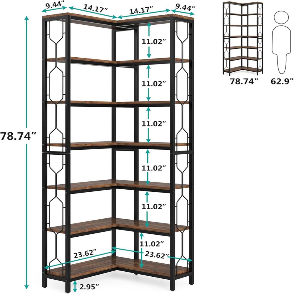 Seven-Tier Hexagonal Corner Bookshelf