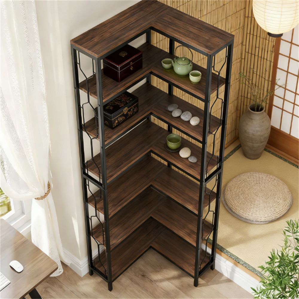 Seven-Tier Hexagonal Corner Bookshelf