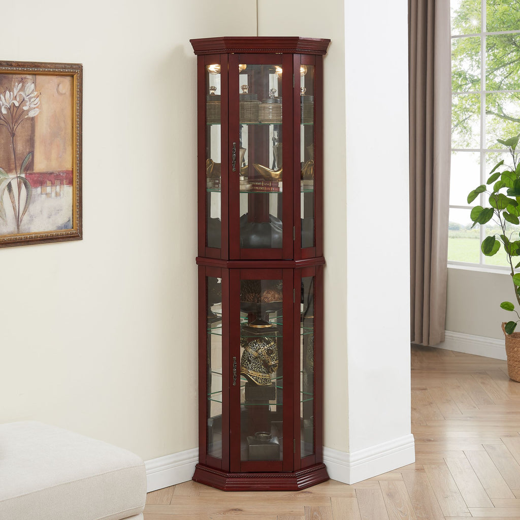 Lighted Corner Curio Cabinet with Mirrored Back