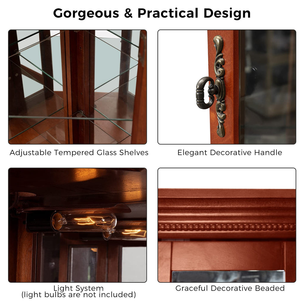 Lighted Corner Curio Cabinet with Mirrored Back
