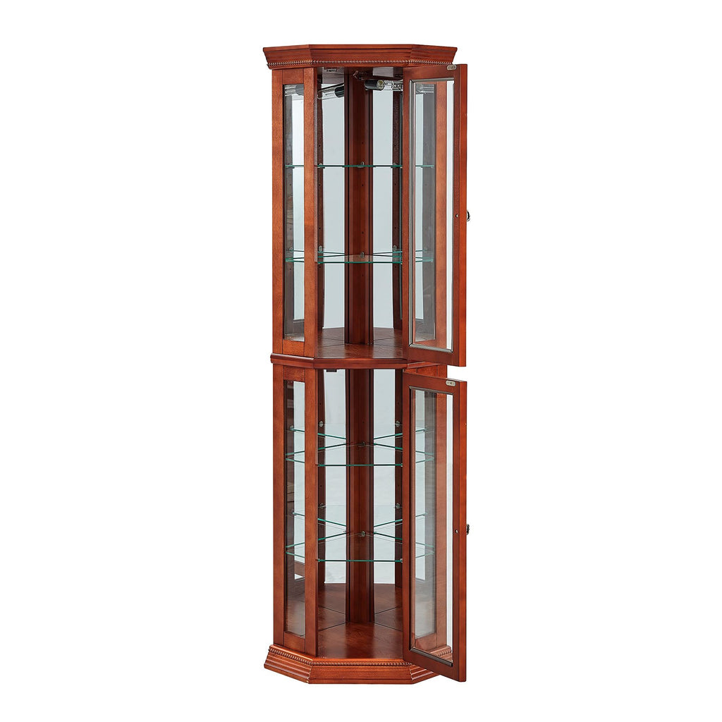 Lighted Corner Curio Cabinet with Mirrored Back