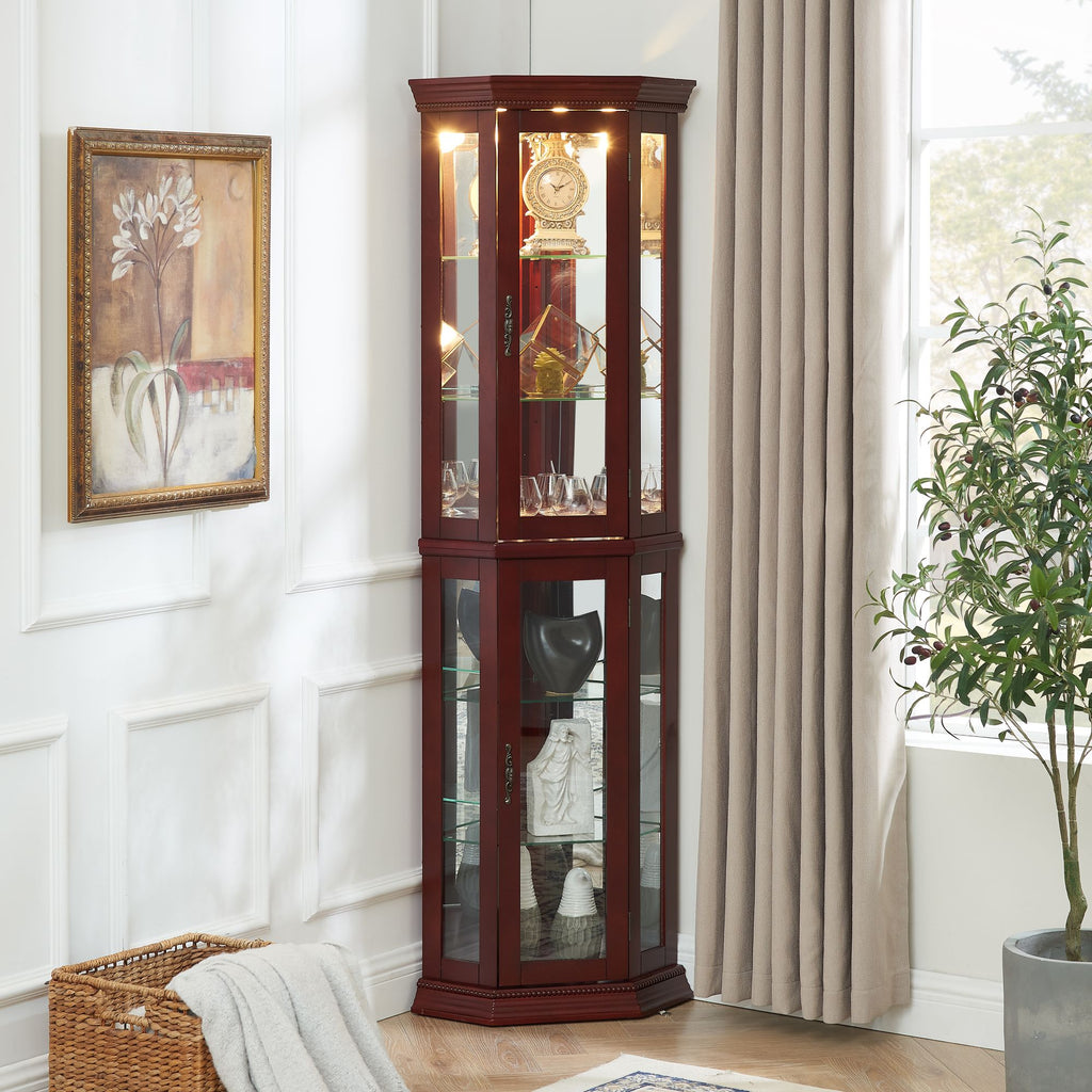 Lighted Corner Curio Cabinet with Mirrored Back
