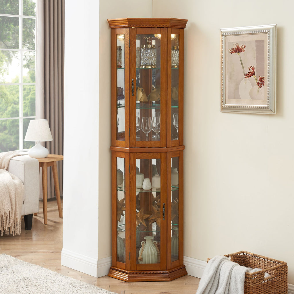 Lighted Corner Curio Cabinet with Mirrored Back