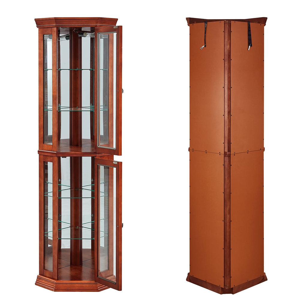 Lighted Corner Curio Cabinet with Mirrored Back