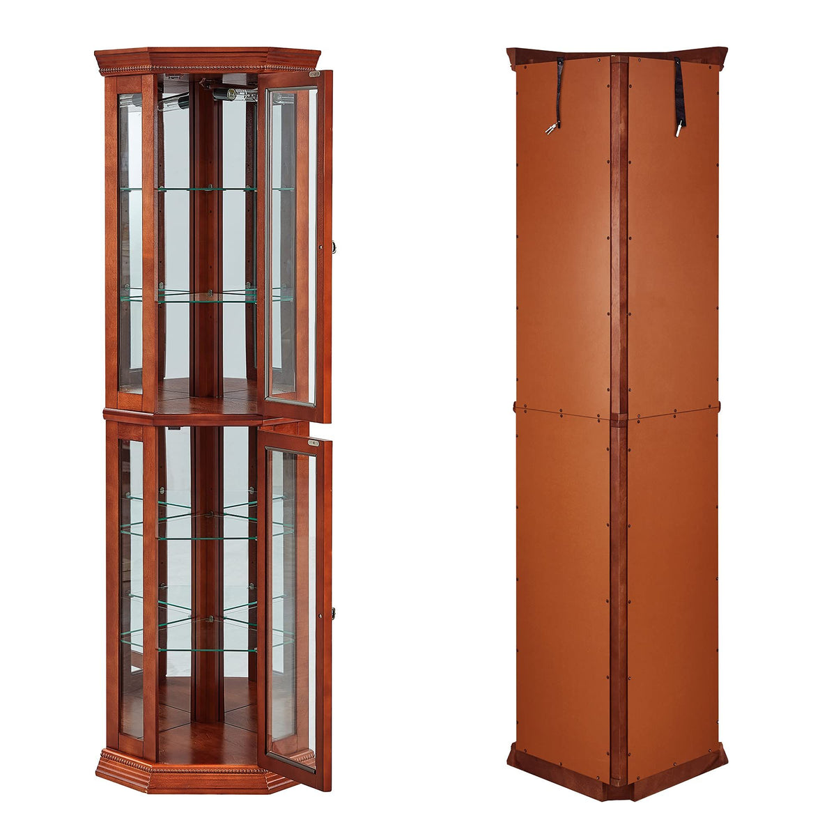 Lighted Corner Curio Cabinet with Mirrored Back