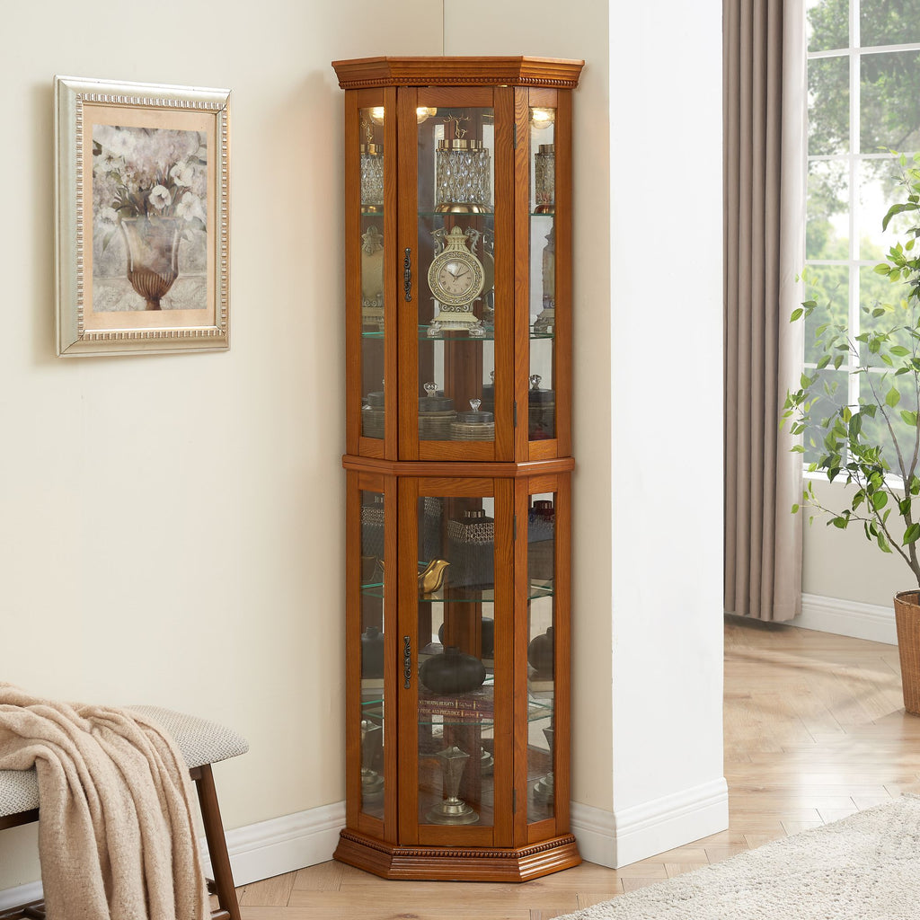 Lighted Corner Curio Cabinet with Mirrored Back