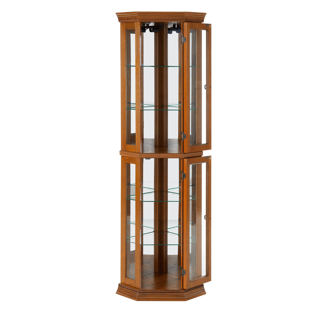 Lighted Corner Curio Cabinet with Mirrored Back