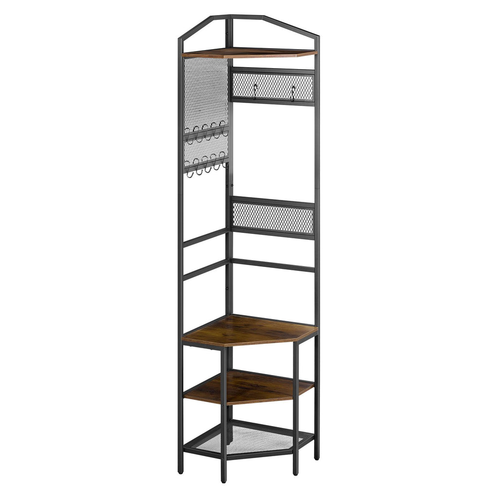 Space-Saving Corner Hall Tree with Hooks and Shoe Storage