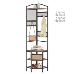 Space-Saving Corner Hall Tree with Hooks and Shoe Storage