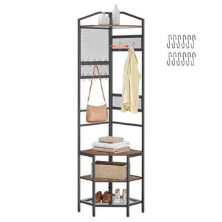Space-Saving Corner Hall Tree with Hooks and Shoe Storage