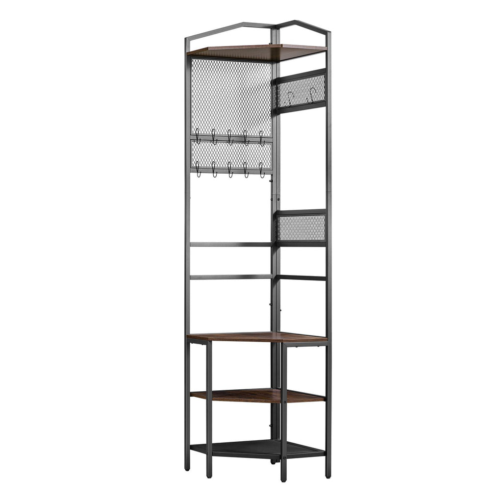 Space-Saving Corner Hall Tree with Hooks and Shoe Storage