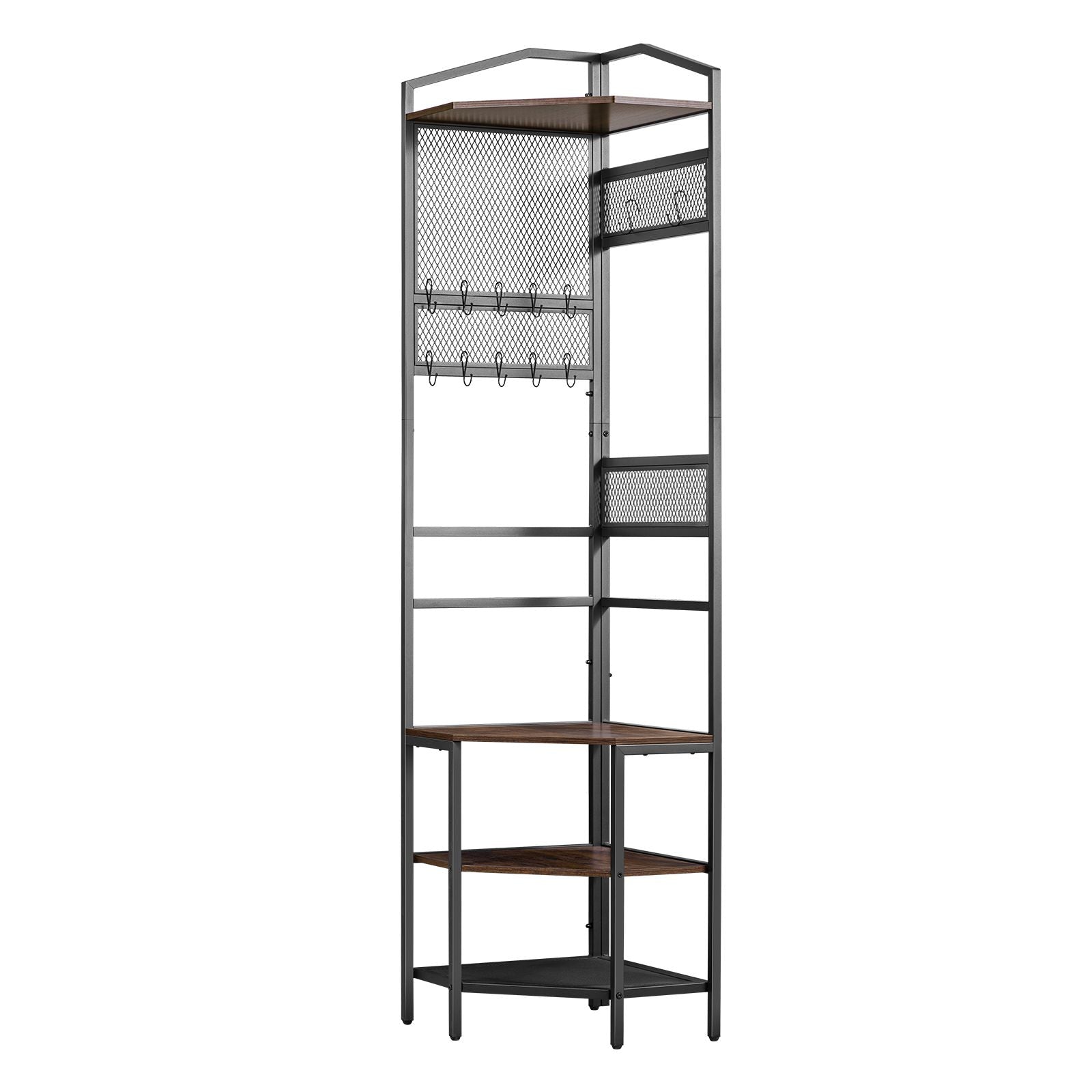 Space-Saving Corner Hall Tree with Hooks and Shoe Storage