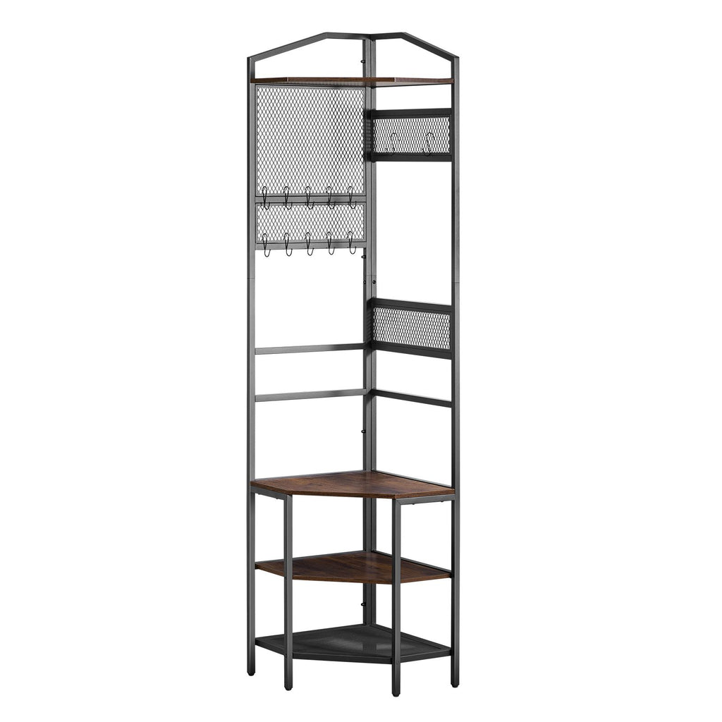 Space-Saving Corner Hall Tree with Hooks and Shoe Storage