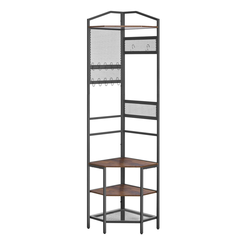 Space-Saving Corner Hall Tree with Hooks and Shoe Storage