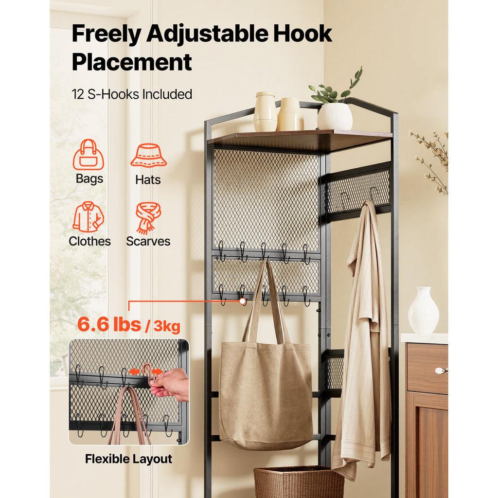 Space-Saving Corner Hall Tree with Hooks and Shoe Storage