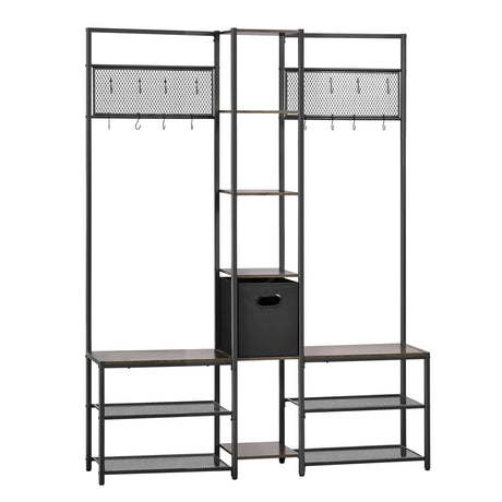 Corner Coat Rack with Shoe Bench and Adjustable Hooks