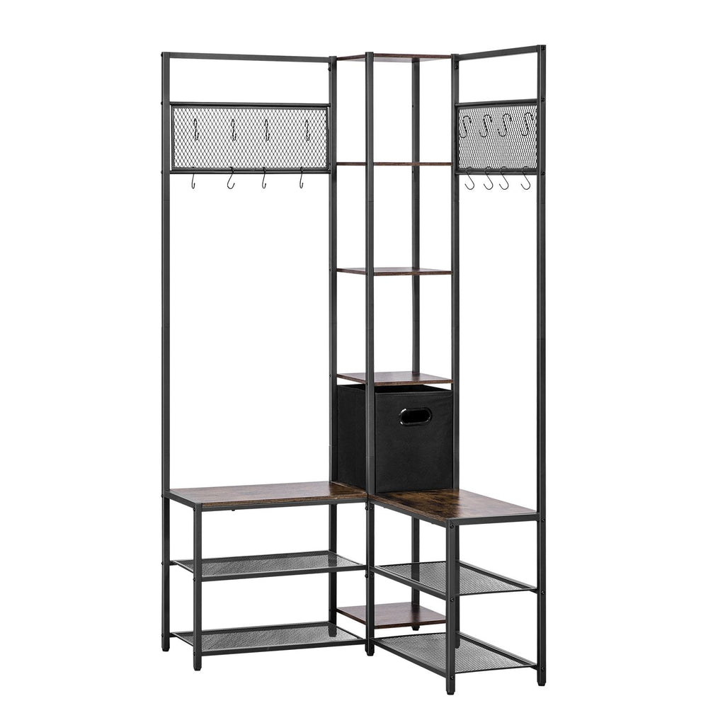 Corner Coat Rack with Shoe Bench and Adjustable Hooks