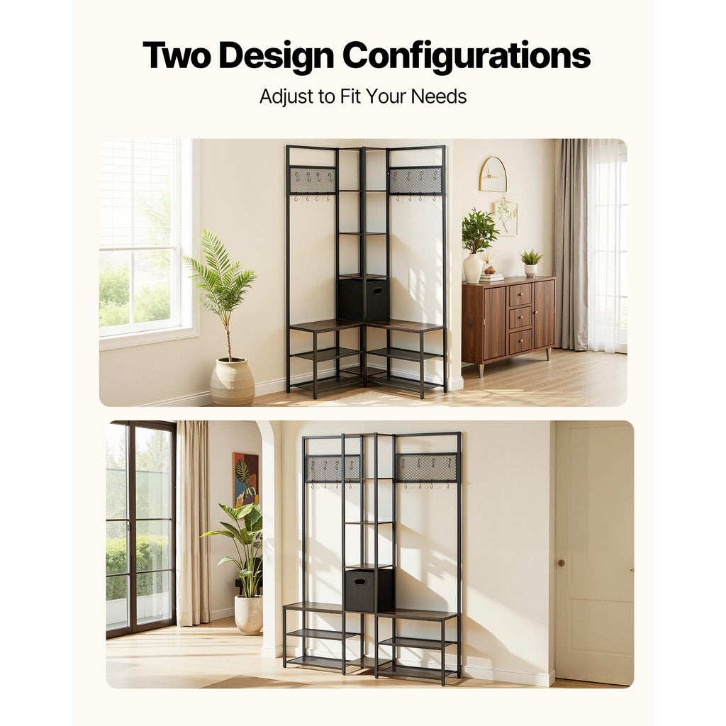 Corner Coat Rack with Shoe Bench and Adjustable Hooks