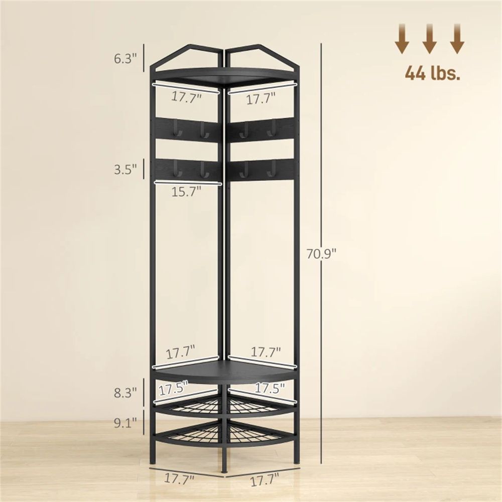 Corner Clothes Hanger with Shoe Cabinet and Storage Shelves