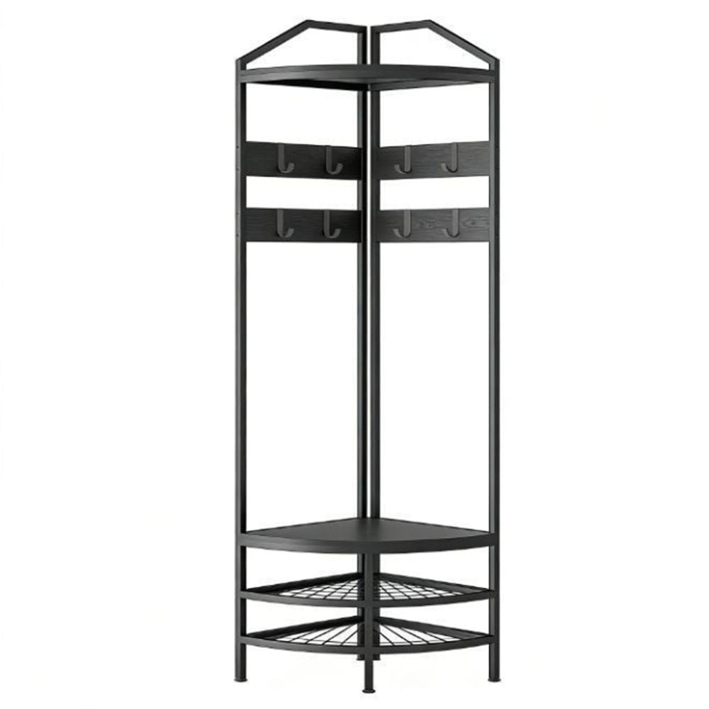 Corner Clothes Hanger with Shoe Cabinet and Storage Shelves