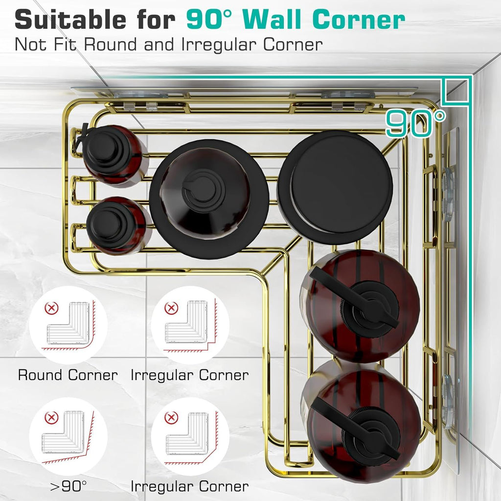 Adhesive Corner Shower Caddy 3-Pack with Soap Holder and 12 Hooks
