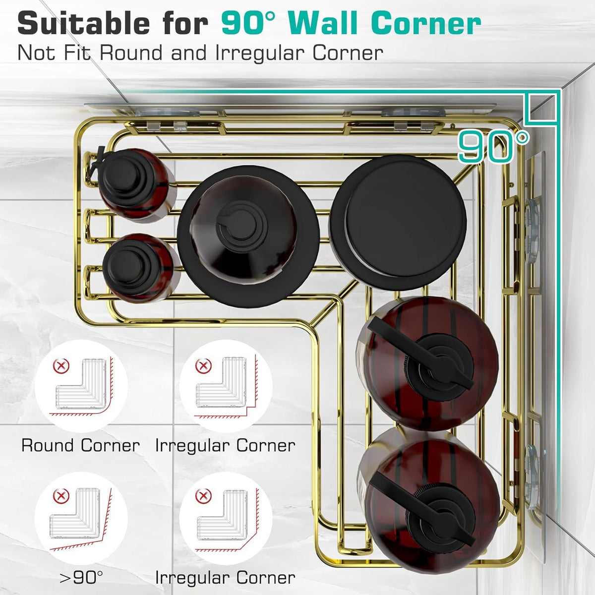 Adhesive Corner Shower Caddy 3-Pack with Soap Holder and 12 Hooks