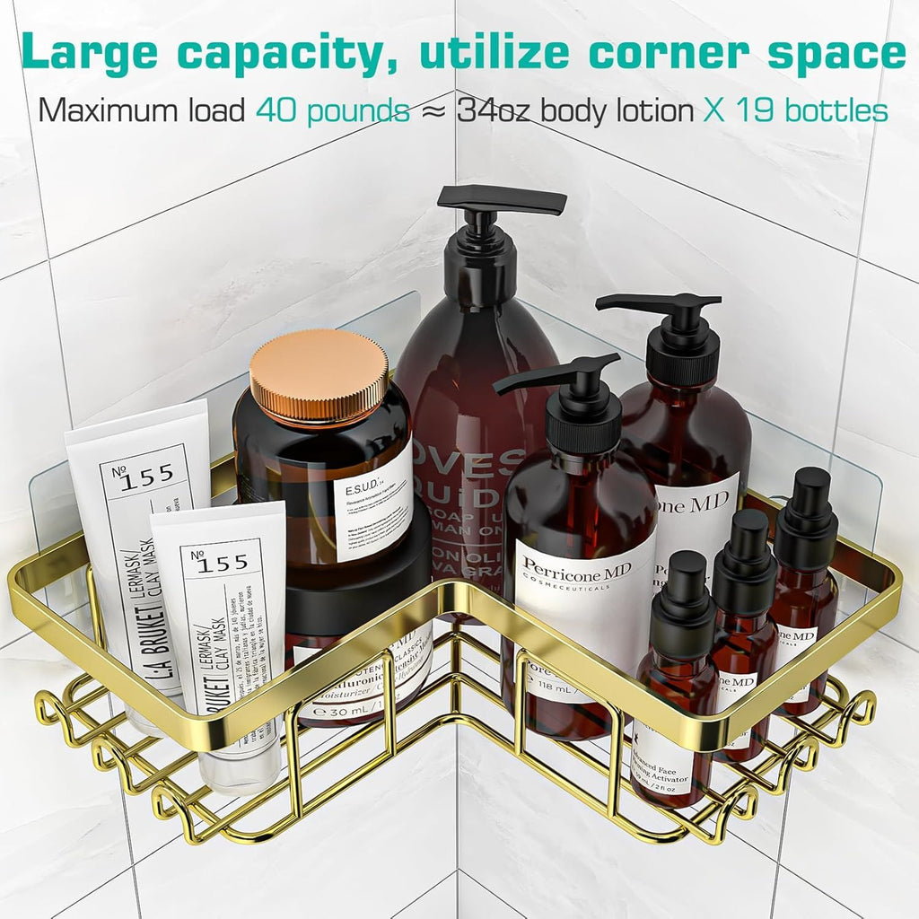 Adhesive Corner Shower Caddy 3-Pack with Soap Holder and 12 Hooks