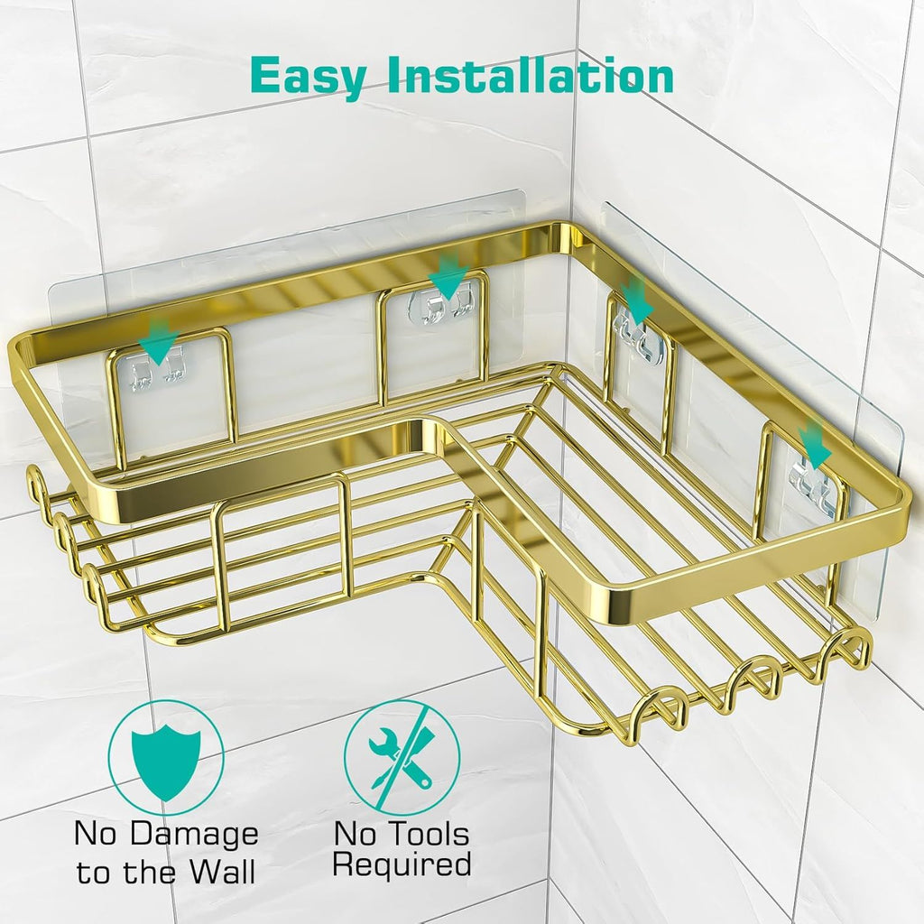 Adhesive Corner Shower Caddy 3-Pack with Soap Holder and 12 Hooks
