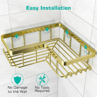 Adhesive Corner Shower Caddy 3-Pack with Soap Holder and 12 Hooks