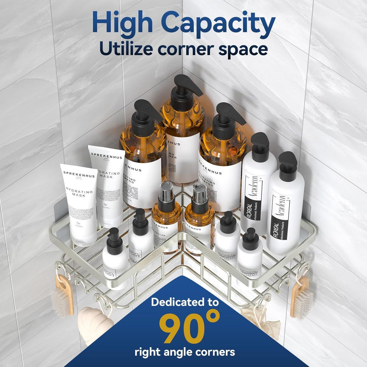 Adhesive Corner Shower Caddy Set with Soap Holder and Hooks