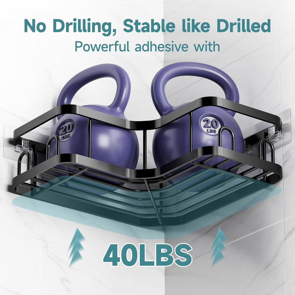 Five-Piece Corner Shower Caddy Set With No-Drill Adhesive Mounts