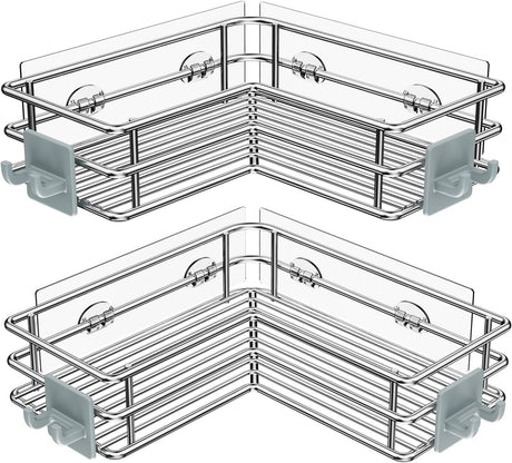 Corner Shower Shelves With Hooks for Shampoo and Bathroom Essentials