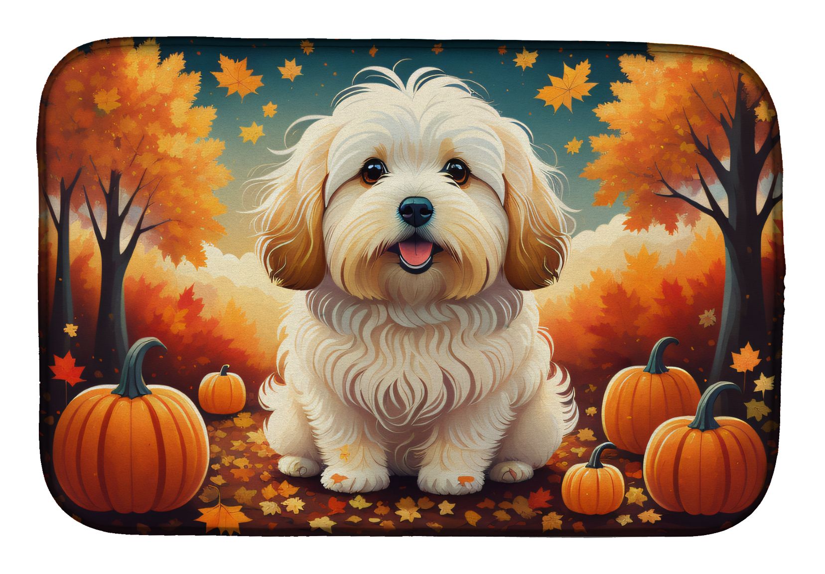 Coton De Tulear Fall Dish Drying Mat – Absorbent & Non-Slip Kitchen Counter Mat