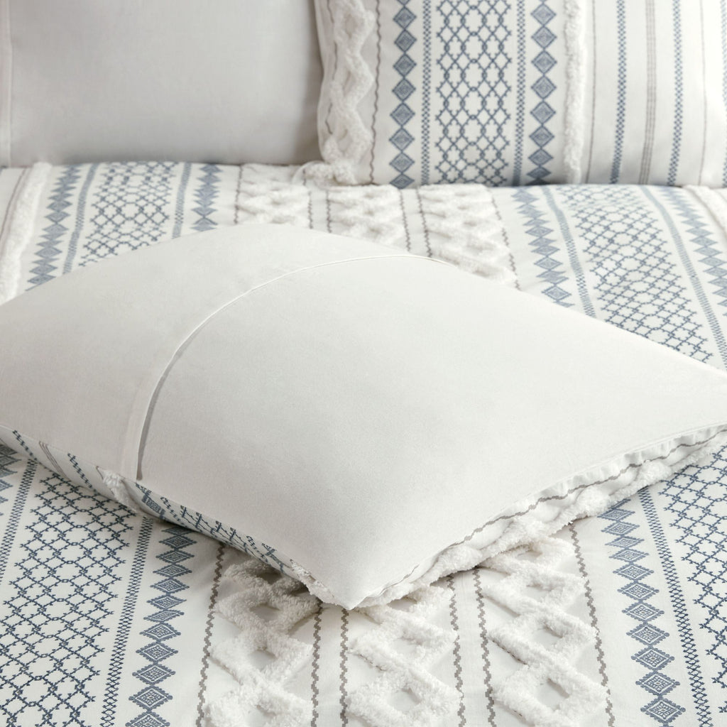 White and Navy Tufted Geometric Comforter Set