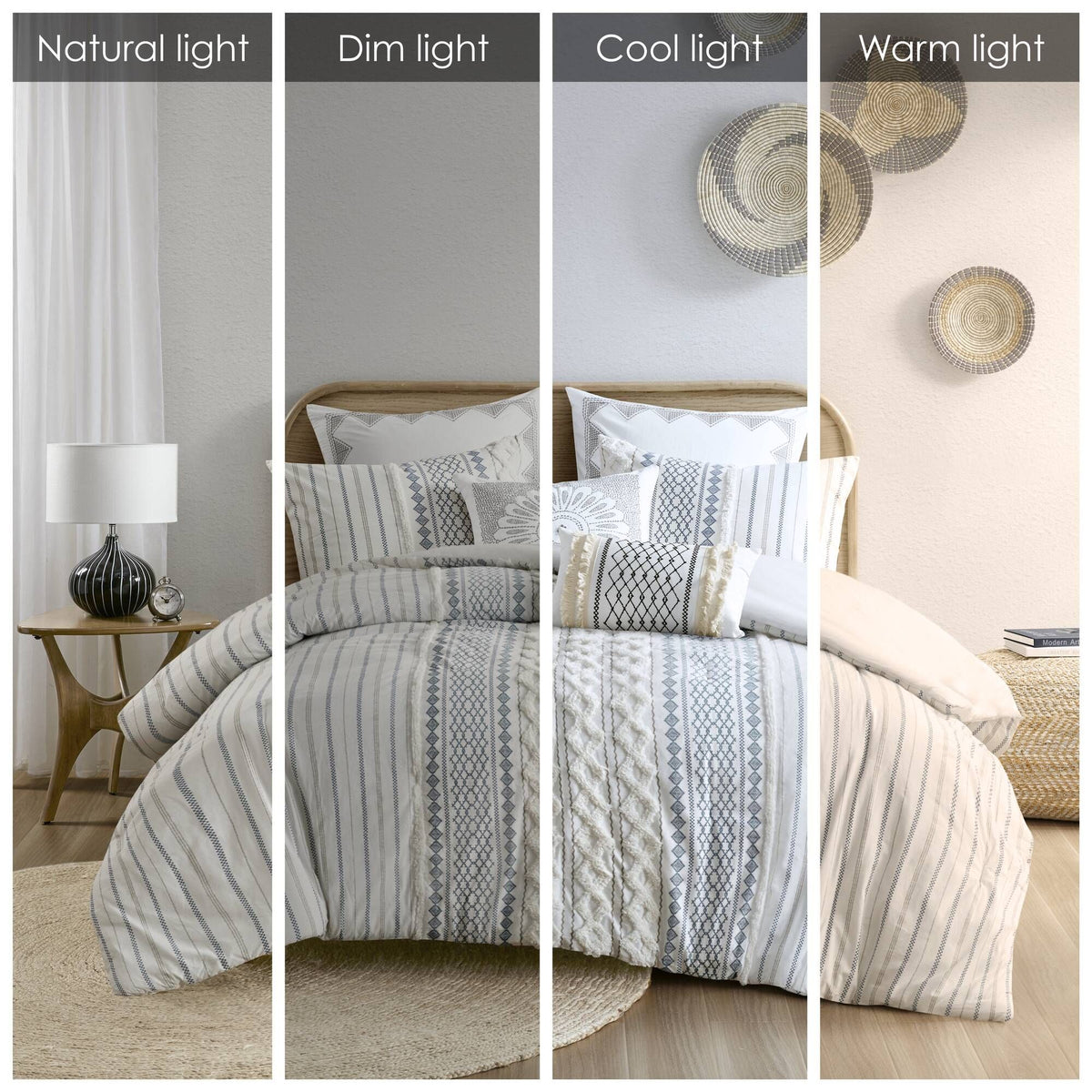 White and Navy Tufted Geometric Comforter Set