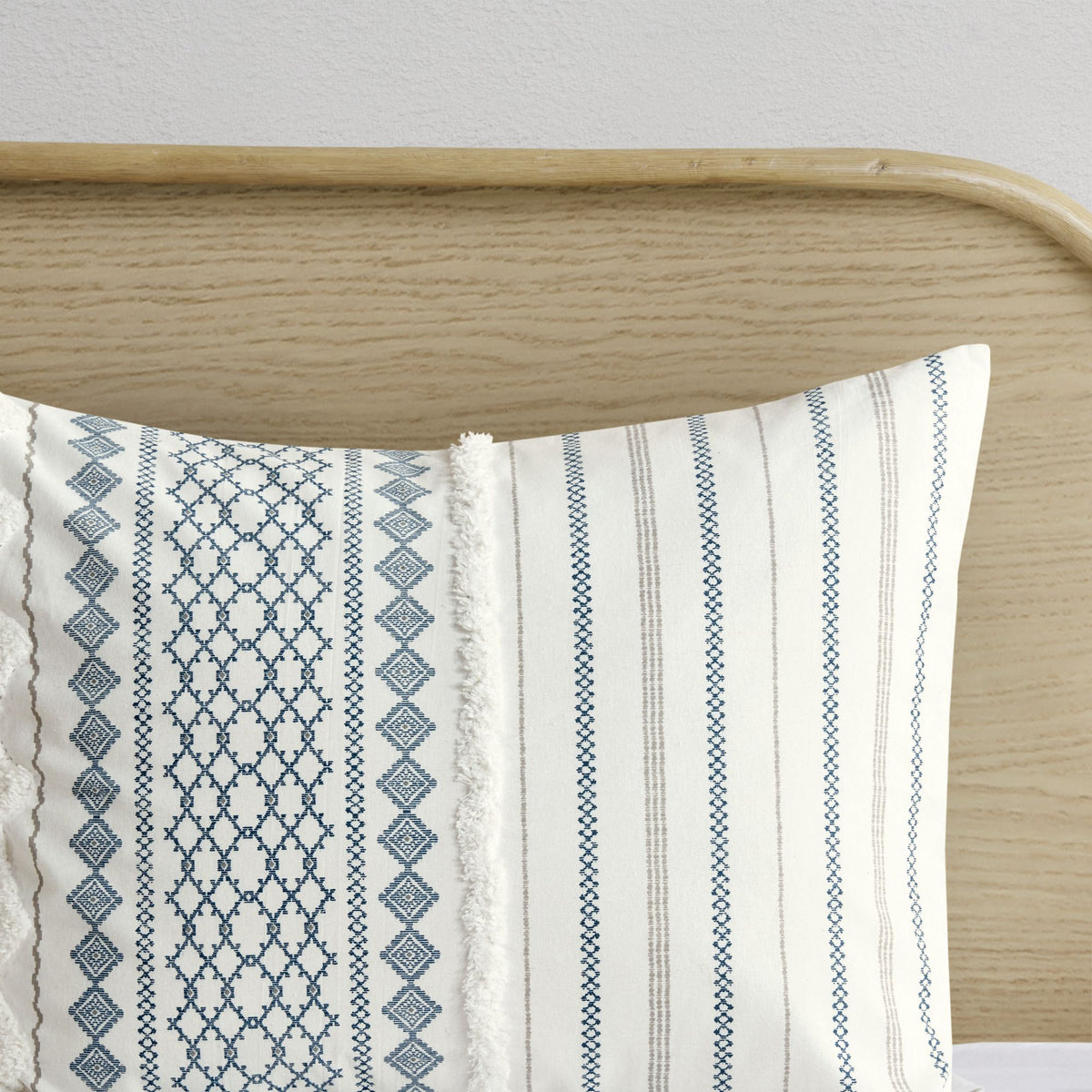 White and Navy Tufted Geometric Comforter Set
