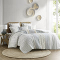 White and Navy Tufted Geometric Comforter Set