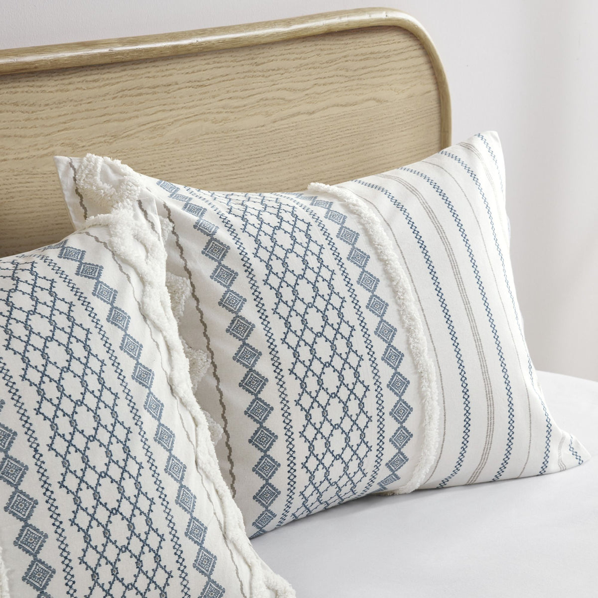 White and Navy Tufted Geometric Comforter Set
