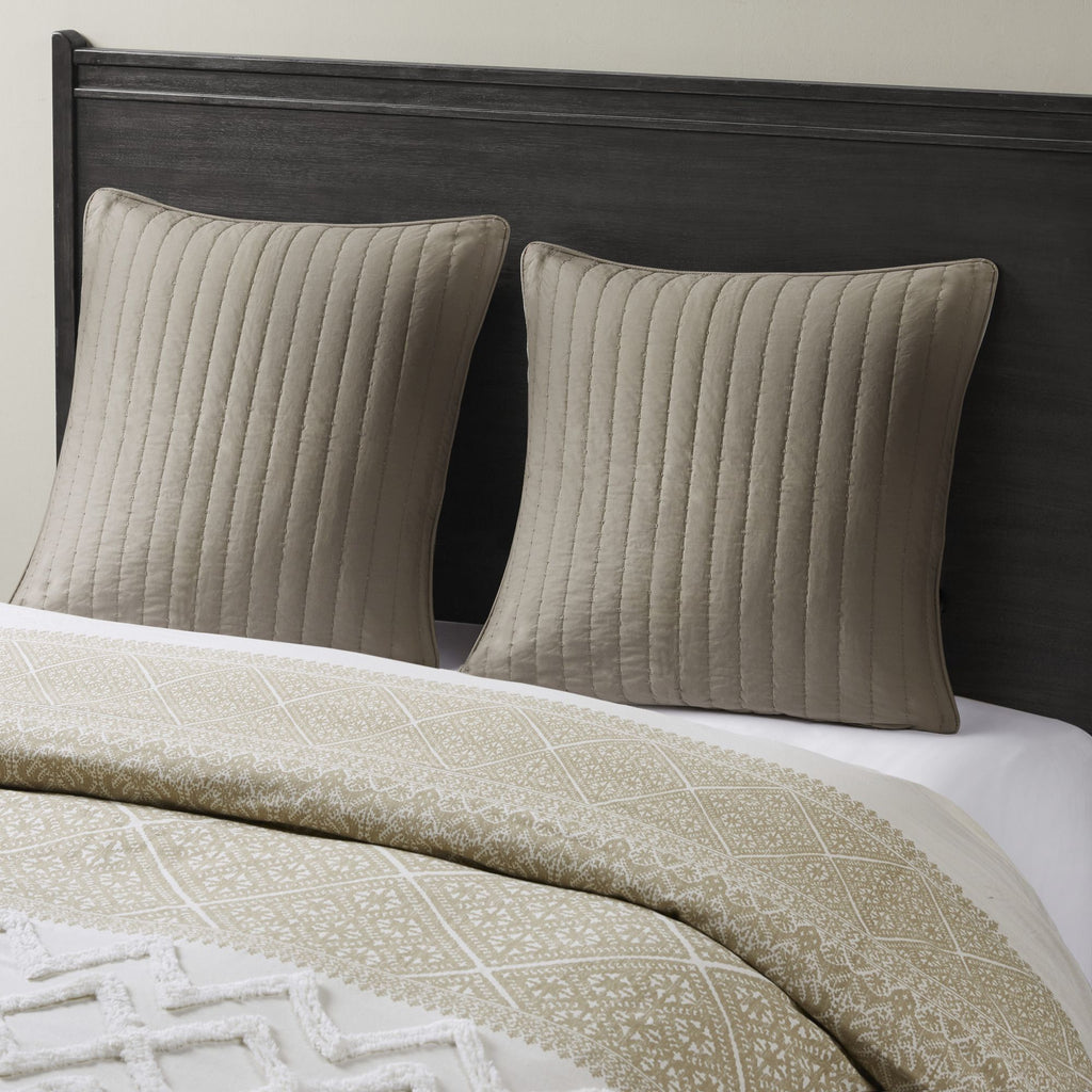 Taupe Quilted Euro Sham with Contrasting Embroidery