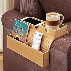 Couch Arm Tray, 3-in-1 Detachable Couch Cup Holder, Bamboo Sofa Armrest Table with Anti-Slip Pad, So