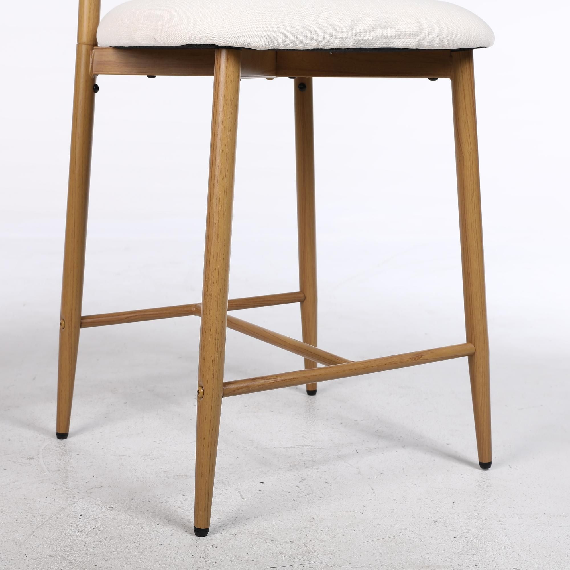 Set of 2 Upholstered Counter Height Bar Stools with Metal Legs – Beige