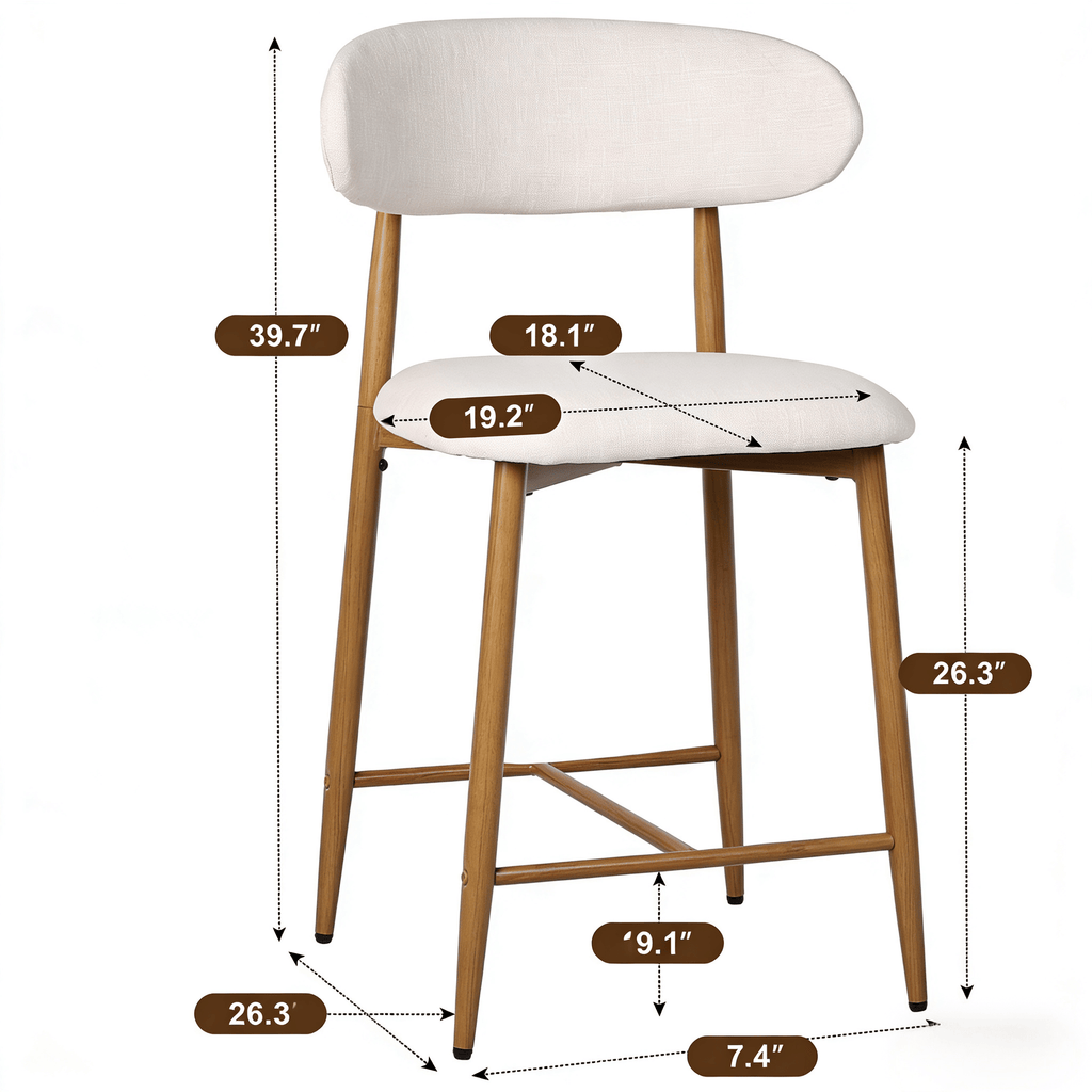 Set of 2 Upholstered Counter Height Bar Stools with Metal Legs – Beige