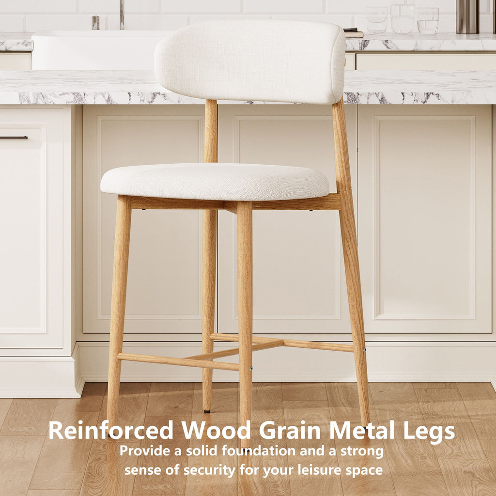Set of 2 Upholstered Counter Height Bar Stools with Metal Legs – Beige