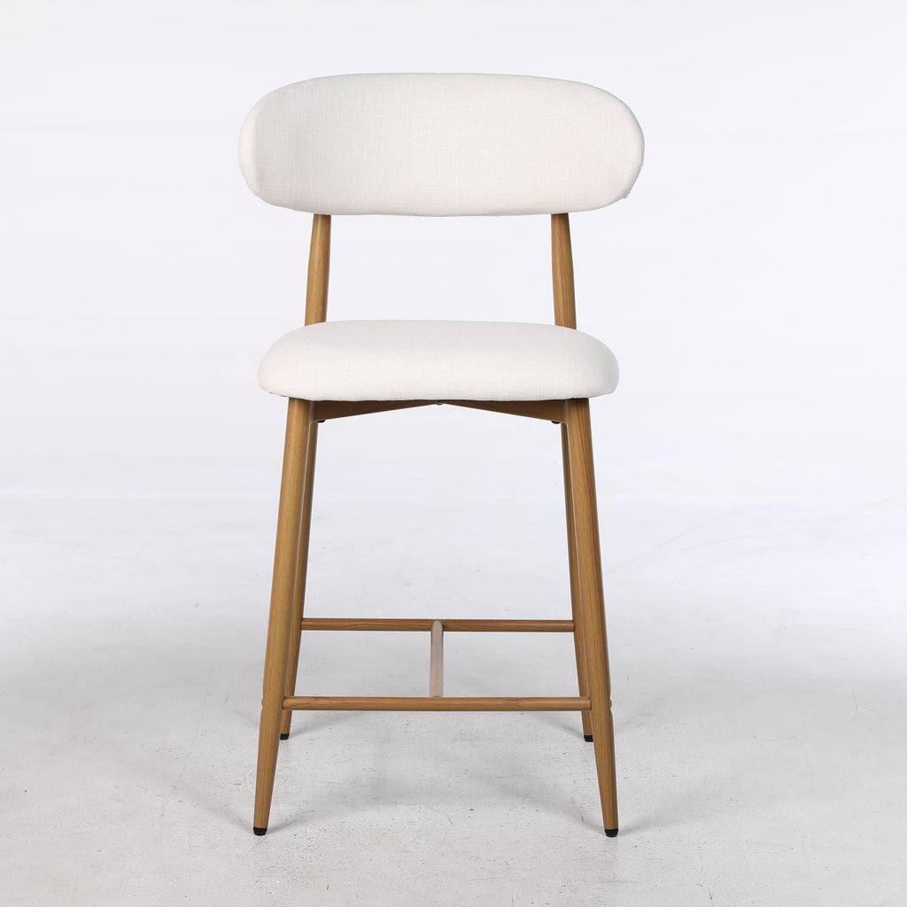 Set of 2 Upholstered Counter Height Bar Stools with Metal Legs – Beige