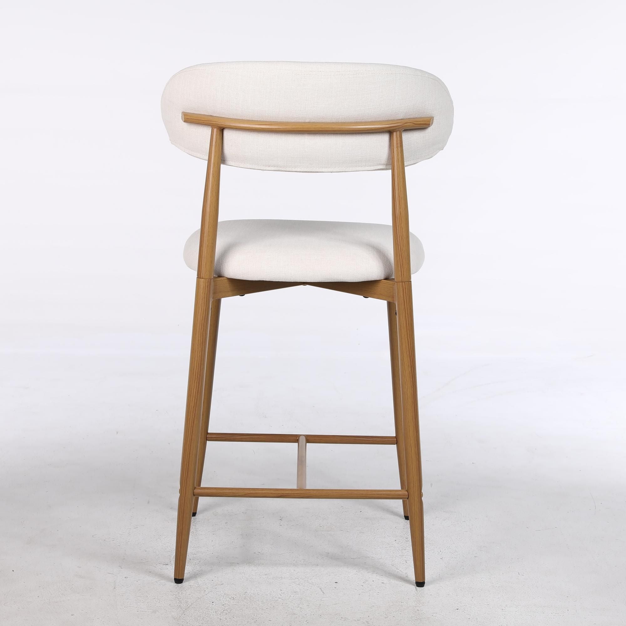 Set of 2 Upholstered Counter Height Bar Stools with Metal Legs – Beige